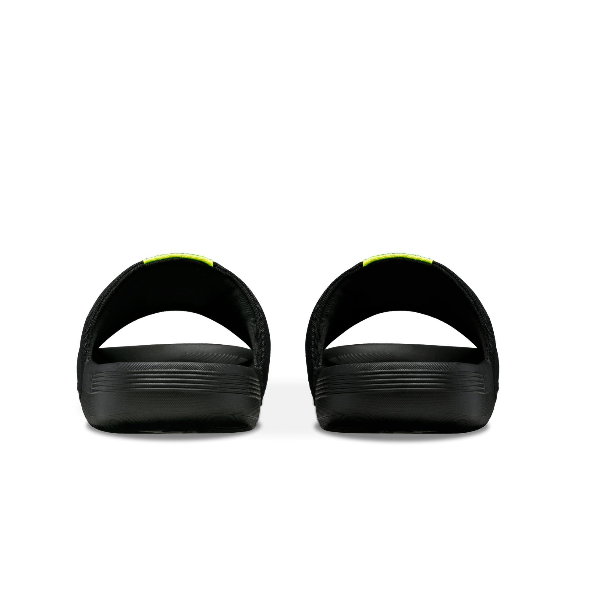 McLaren x K-Swiss black slide sandals – rear heel view of pair