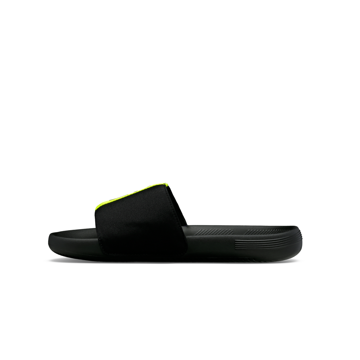 McLaren x K-Swiss black slide sandal with yellow strap detail – inner side profile view
